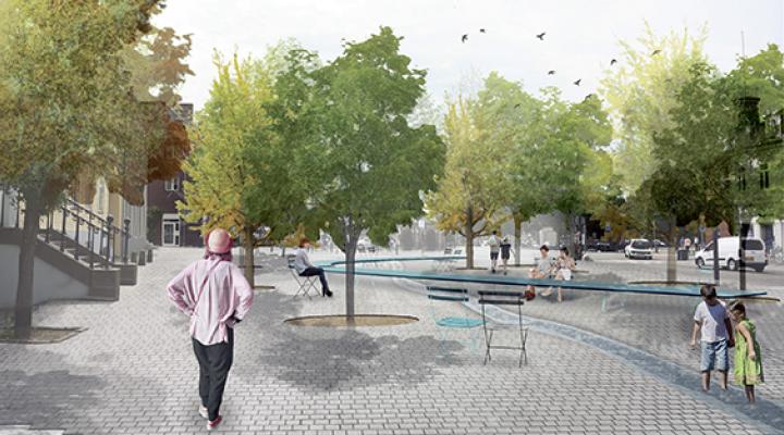 Visualiseringen her viser den nye profil for Markedspladsen og Nørregade. 