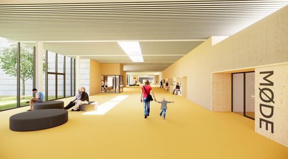 Illustration af den nye Rambla i Ringsted Sport Center med vinkel mod syd ud for receptionen. 