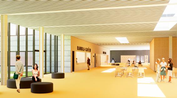 Visualisering af den nye forbindelsesgang, Ramblaen, i Ringsted Sport Center